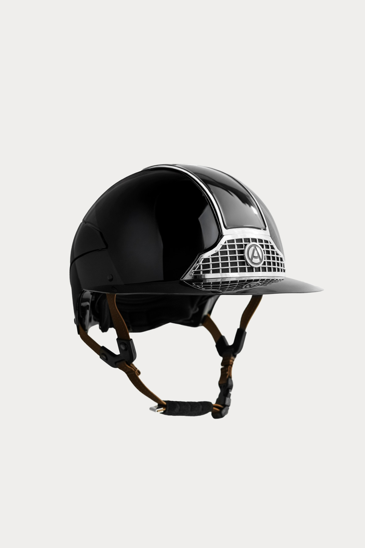 Amiko Shiny Helmet Polo Visor, Black/Nude Straps