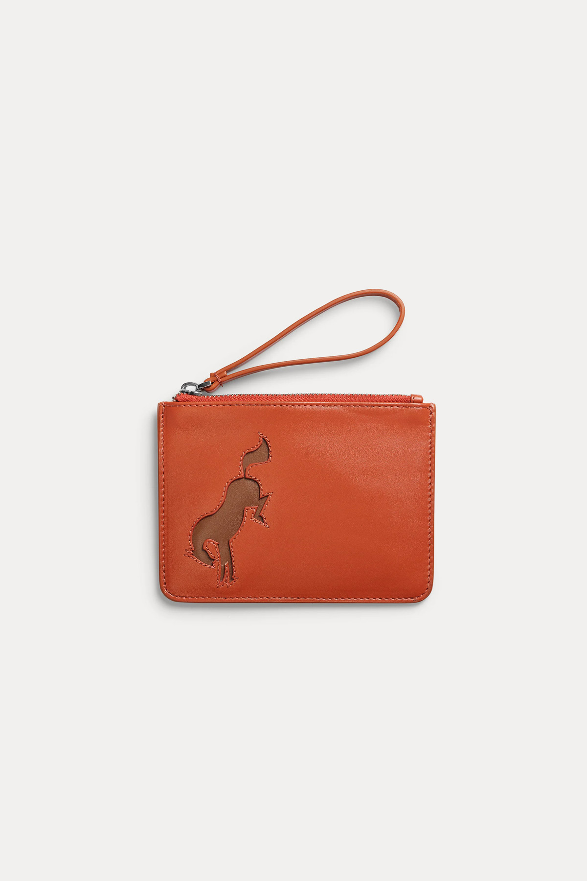 Get The Gallop, Bucking Horse Small Leather Pouch, Orange