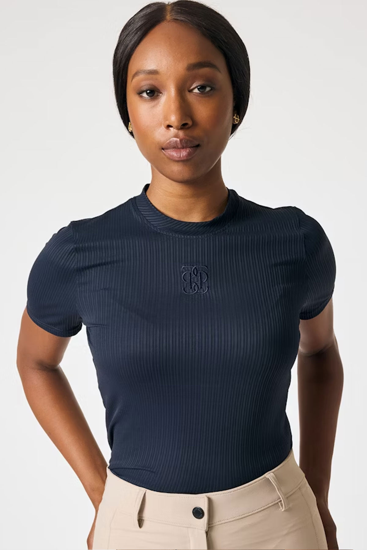 PS of Sweden, Courtney SS Striped Mesh Top, Navy